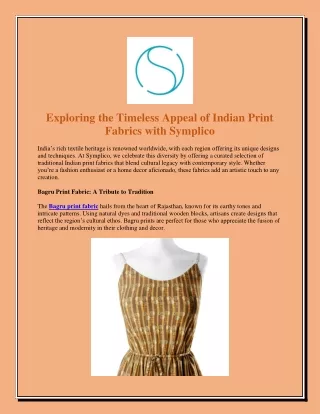 Exploring the Timeless Appeal of Indian Print Fabrics with Symplico