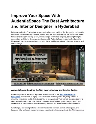 Improve Your Space With AudentiaSpace The Best Architecture and Interior Designer in Hyderabad