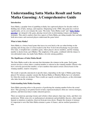 Understanding Satta Matka Result and Guessing