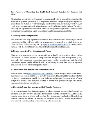 Key Factors of Choosing the Right Pest Control Service for Commercial Sites