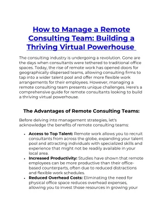 How to Manage a Remote Consulting Team Building a Thriving Virtual Powerhouse