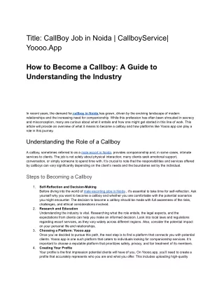 Callboy Job in Noida