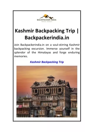 Kashmir Backpacking Trip  Backpackerindia.in