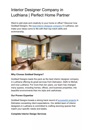 Interior Designer Company in Ludhiana Perfect Home Partner