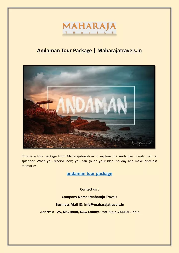 andaman tour package maharajatravels in