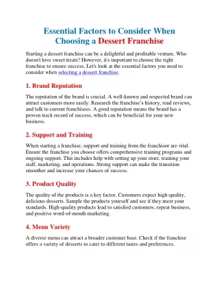 Essential Factors to Consider When Choosing a Dessert Franchise