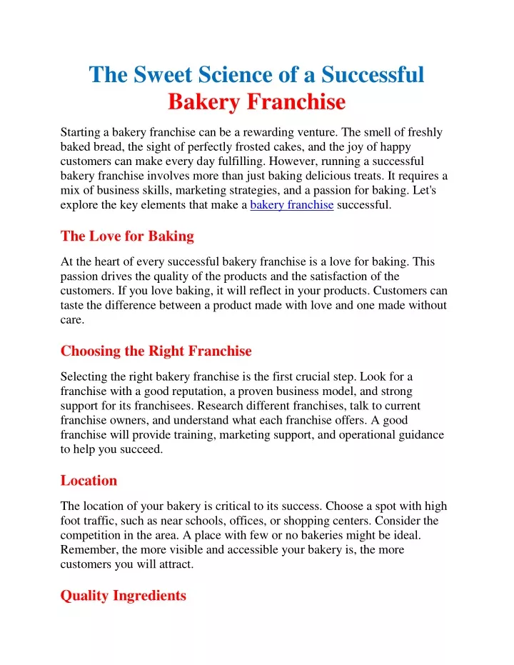 the sweet science of a successful bakery franchise