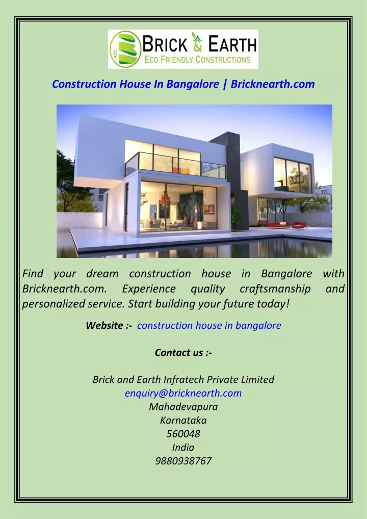 construction house in bangalore bricknearth com