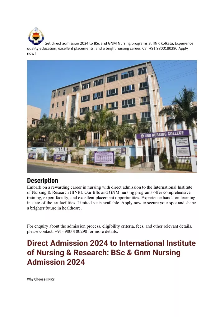 get direct admission 2024 to bsc and gnm nursing