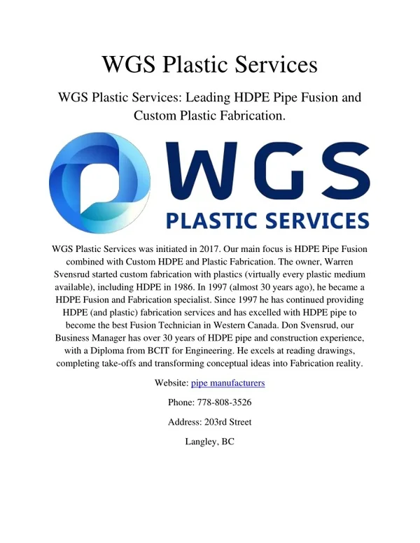 PPT WGS Plastic Services PowerPoint Presentation Free Download ID 