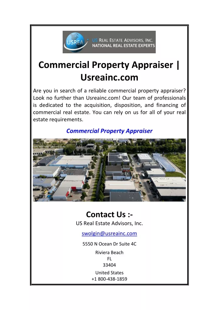 commercial property appraiser usreainc com