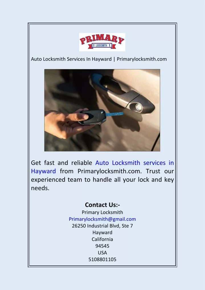 auto locksmith services in hayward