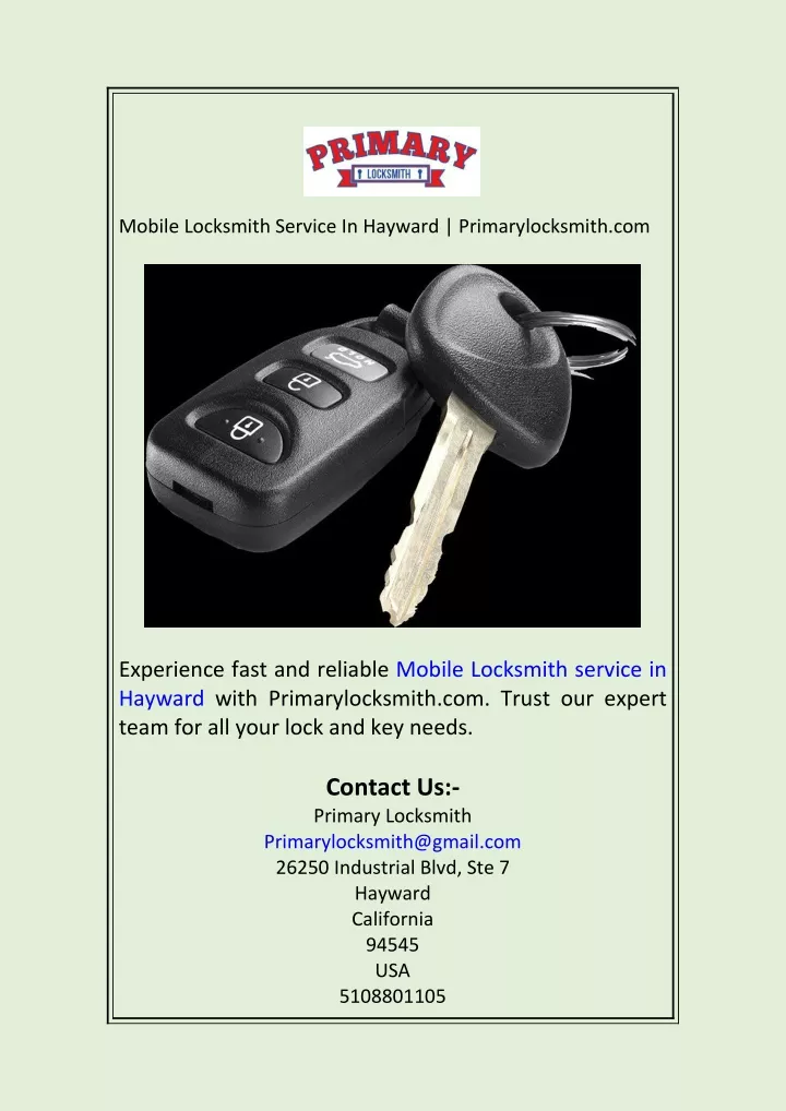 mobile locksmith service in hayward