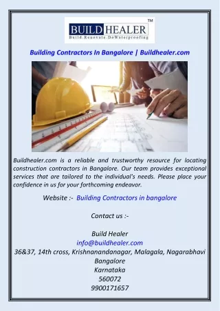 Building Contractors In Bangalore  Buildhealer.com