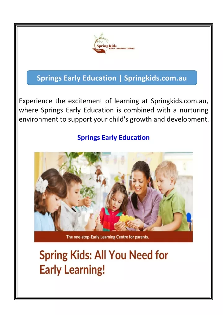 springs early education springkids com au