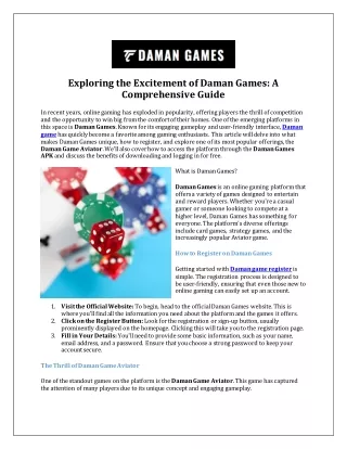 Exploring the Excitement of Daman Games A Comprehensive Guide