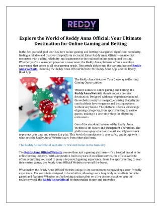 Explore the World of Reddy Anna Official Your Ultimate Destination for Online Gaming and Betting