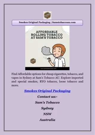 Smokes Original Packaging | Samstobaccoau.com