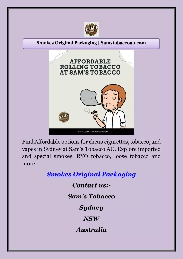 smokes original packaging samstobaccoau com