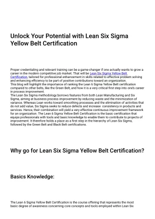 Lean Six Sigma Yellow Belt Certification | Classifyq