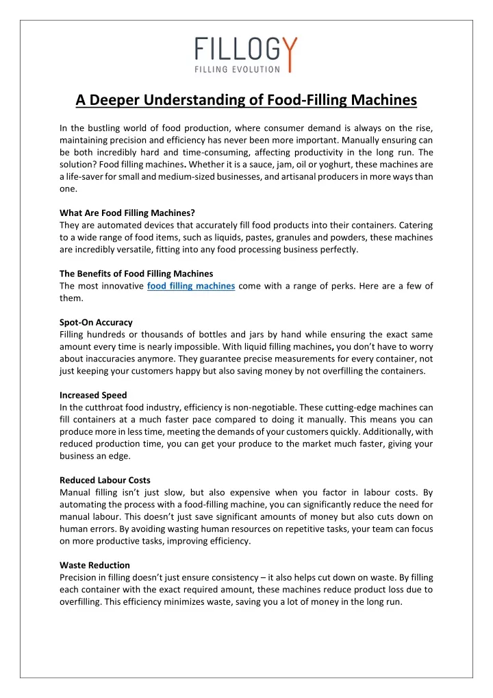 a deeper understanding of food filling machines