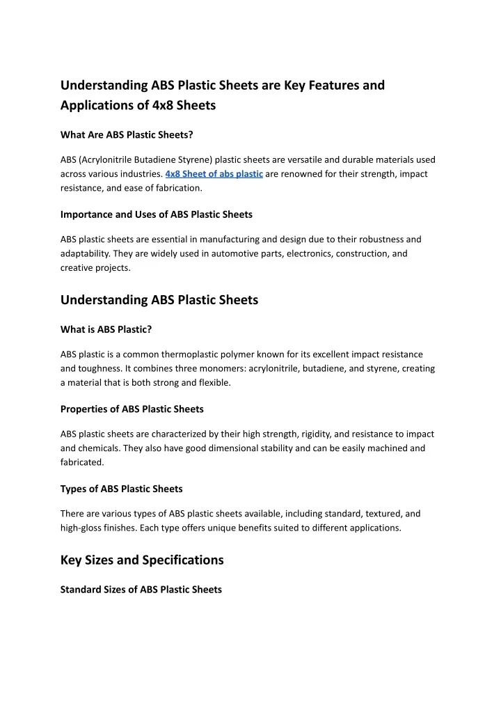 understanding abs plastic sheets are key features