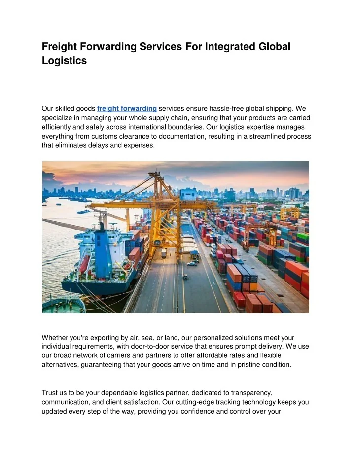 PPT - Freight Forwarding Services For Integrated Global Logistics ...