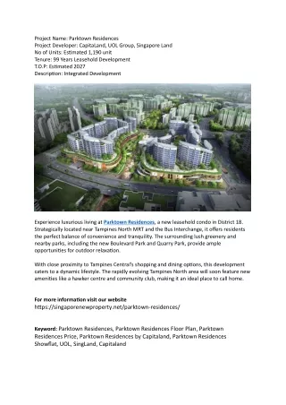 Parktown Residences at Tampines |Showflat |9091 8891