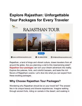 Explore Rajasthan_ Unforgettable Tour Packages for Every Traveler - Google Docs