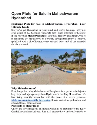 Open Plots for Sale in Maheshwaram Hyderabad