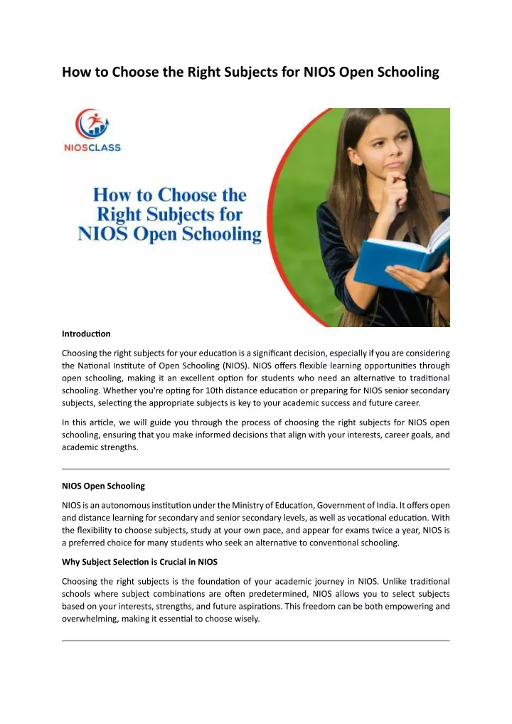 how to choose the right subjects for nios open