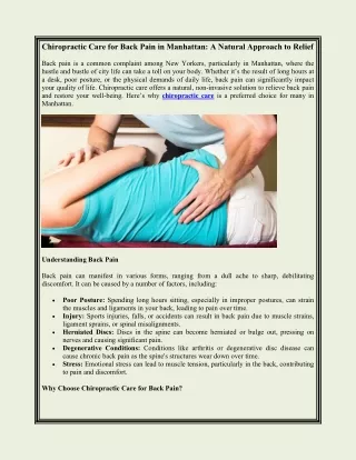 Chiropractic Care for Back Pain in Manhattan A Natural Approach to Relief