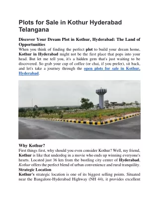 Plots for Sale in Kothur Hyderabad Telangana