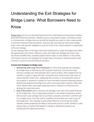 Understanding the Exit Strategies for Bridge Loans_ What Borrowers Need to Know