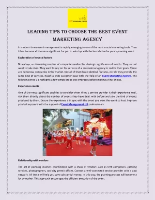 Leading Tips to Choose the Best Event Marketing Agency