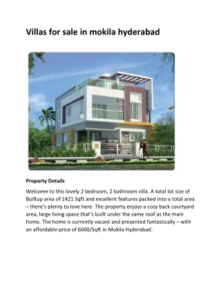 Villas for sale in mokila hyderabad
