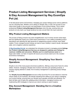 Product Listing Management Services | Shopify & Etsy Account Management by Rey E