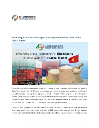 enhancing brand positioning for rice exports