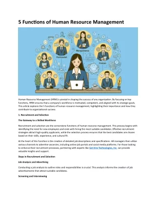5 Functions of Human Resource Management