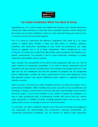 Car Audio Installation What You Need to Know