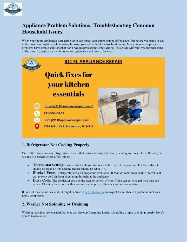 appliance problem solutions troubleshooting