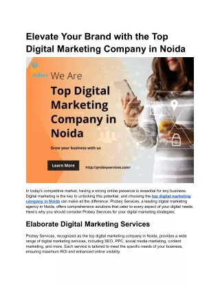 Elevate Your Brand with the Top Digital Marketing Company in Noida
