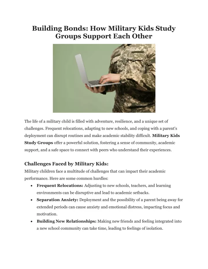 building bonds how military kids study groups