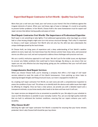 Expert Roof Repair Contractor in Fort Worth - Quality You Can Trust