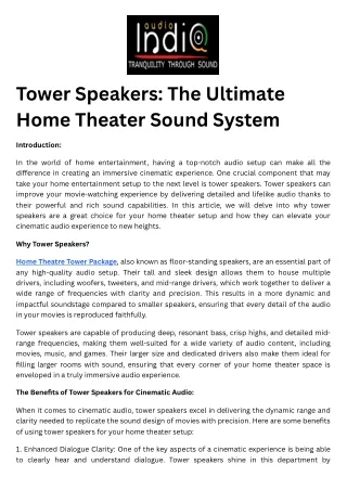 Tower Speakers The Ultimate Home Theater Sound System