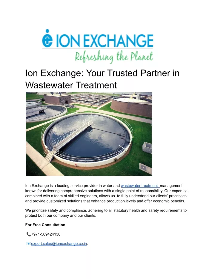 ion exchange your trusted partner in wastewater