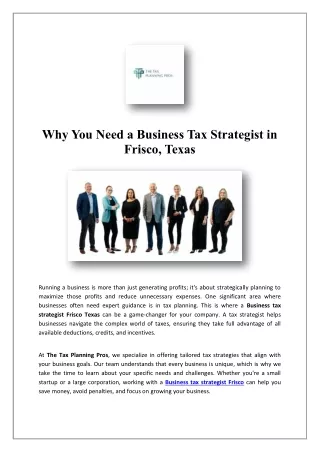 Small Business Tax Advice Plano | The Tax Planning Pros