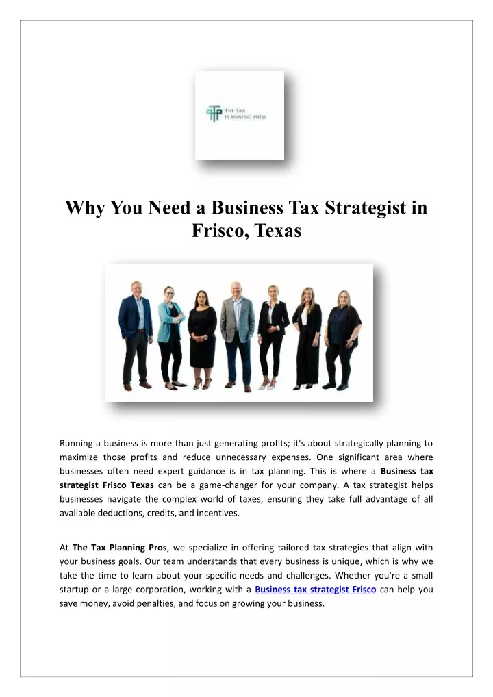 why you need a business tax strategist in frisco