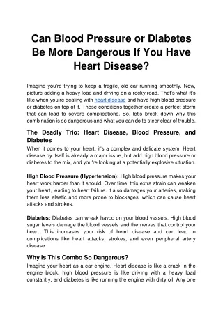 Can Blood Pressure or Diabetes Be More Dangerous If You Have Heart Disease_