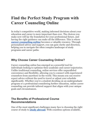 Find the Perfect Study Program with Career Counseling Online